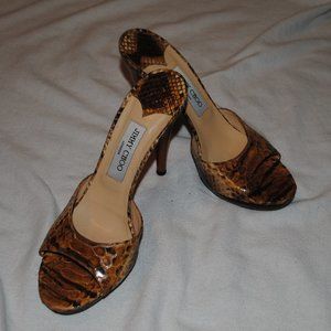 NIB SZ 9.5 JIMMY CHOO BROWN SNAKE LEATHER, 4.5IN HEEL